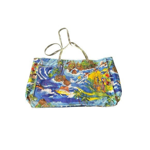 vintage beach shoulder tote bag large plastic cover water sea fish theme - Picture 1 of 5